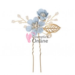 Ac metalic pentru par ACM016FF Auriu cu floare Blue Sky si strasuri